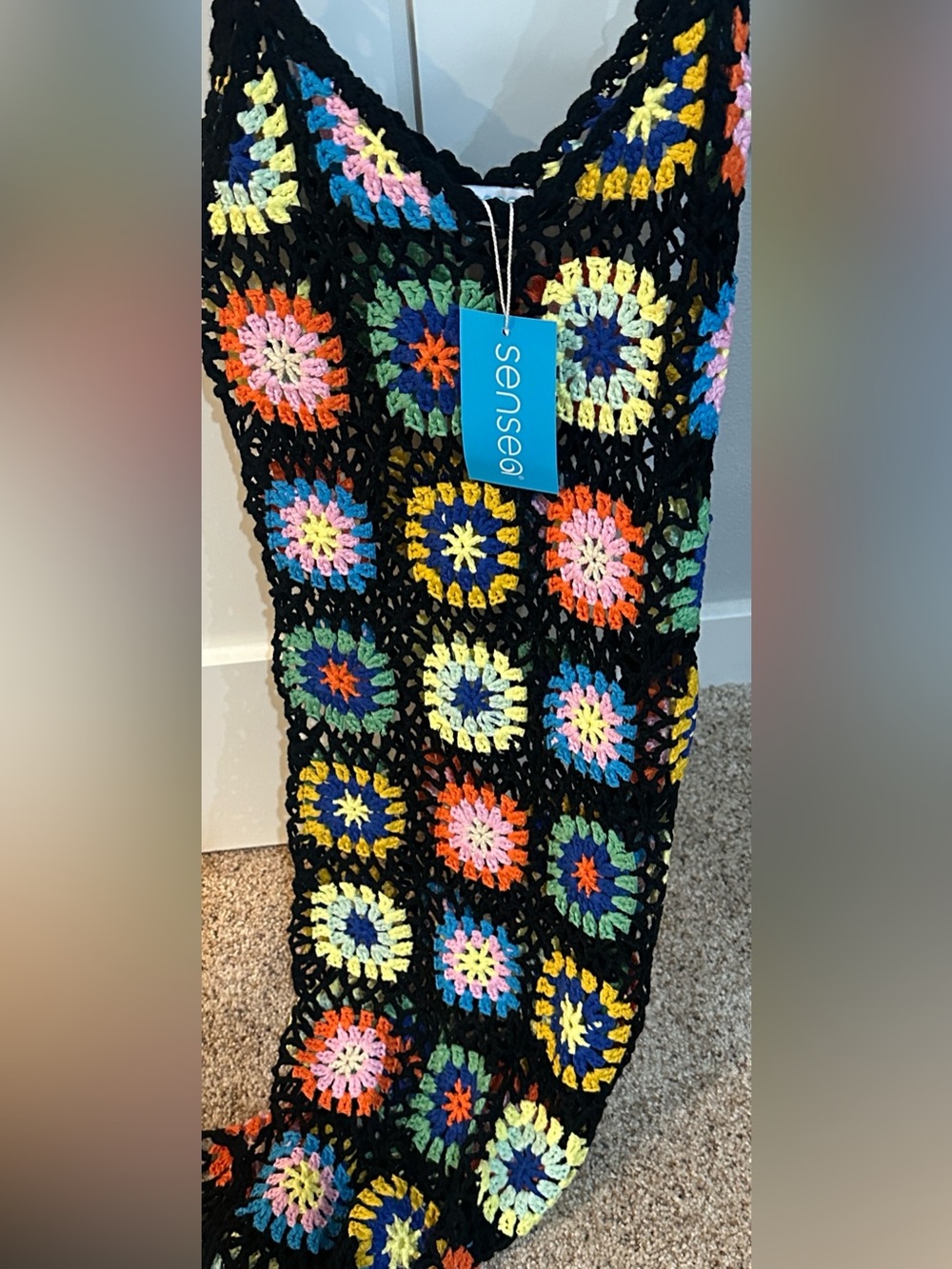 Elan Multicolor Crochet Swim Coverup - Black, Blue, Yellow, Pink, Green